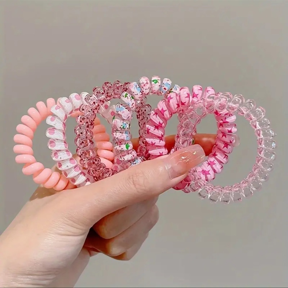 6pcs/set Plastic Spiral Hair Ties Elastic Telephone Line Shaped Hair Loops